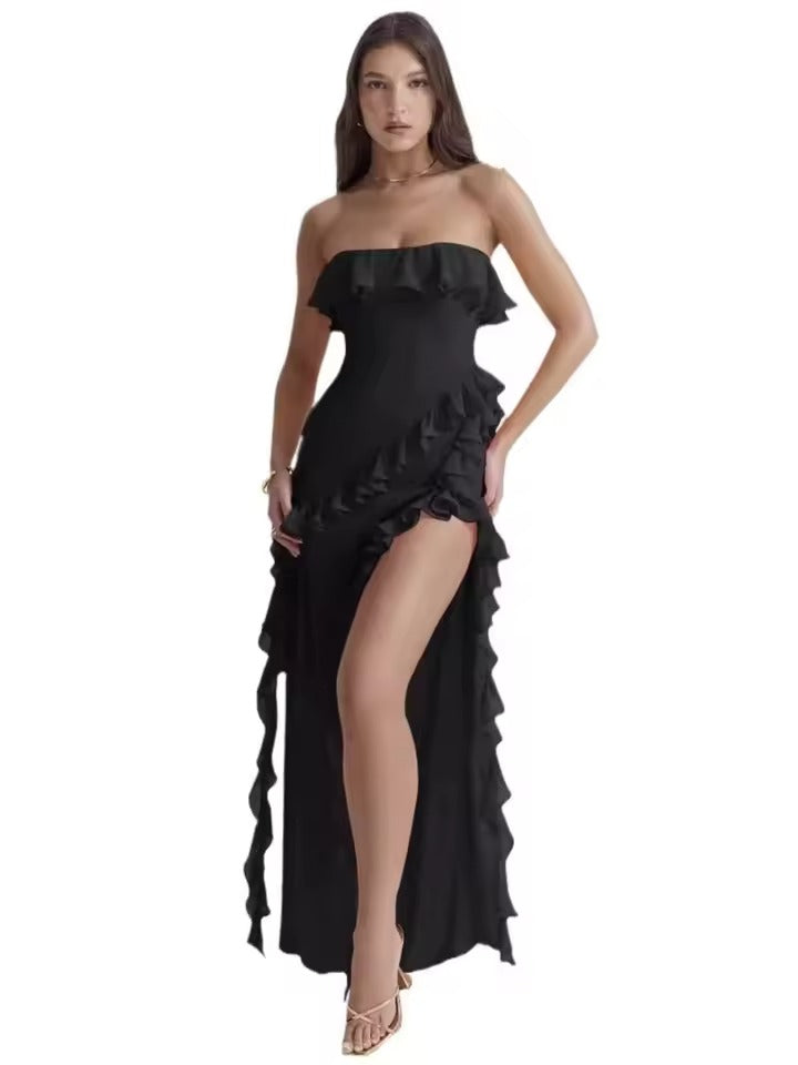 Paz | Vestido Largo Palabra Honor con Volantes