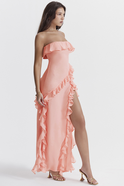 Paz | Vestido Largo Palabra Honor con Volantes
