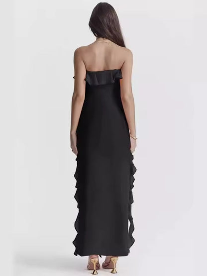 Paz | Vestido Largo Palabra Honor con Volantes
